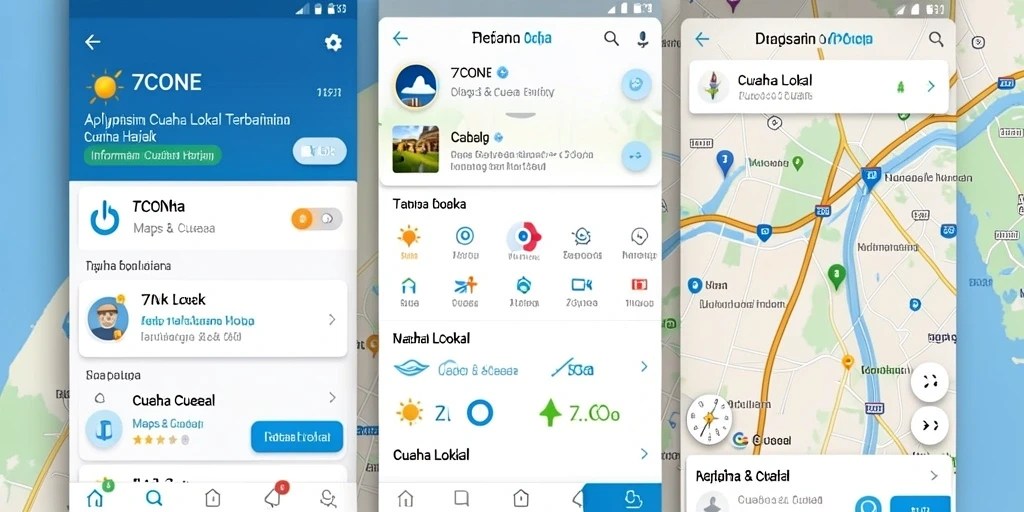 Antarmuka utama aplikasi 7CONE menampilkan informasi cuaca lokal.