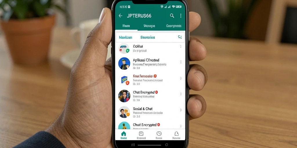 Antarmuka aplikasi <strong>JPTERUS66</strong> dengan fitur Chat Encrypted yang inovatif.