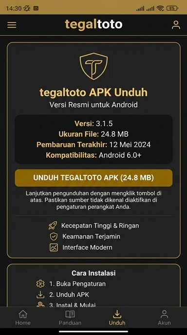 Tampilan halaman APK tegaltoto