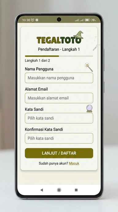 Tampilan halaman daftar tegaltoto