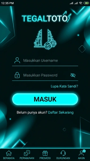 Tampilan halaman login tegaltoto